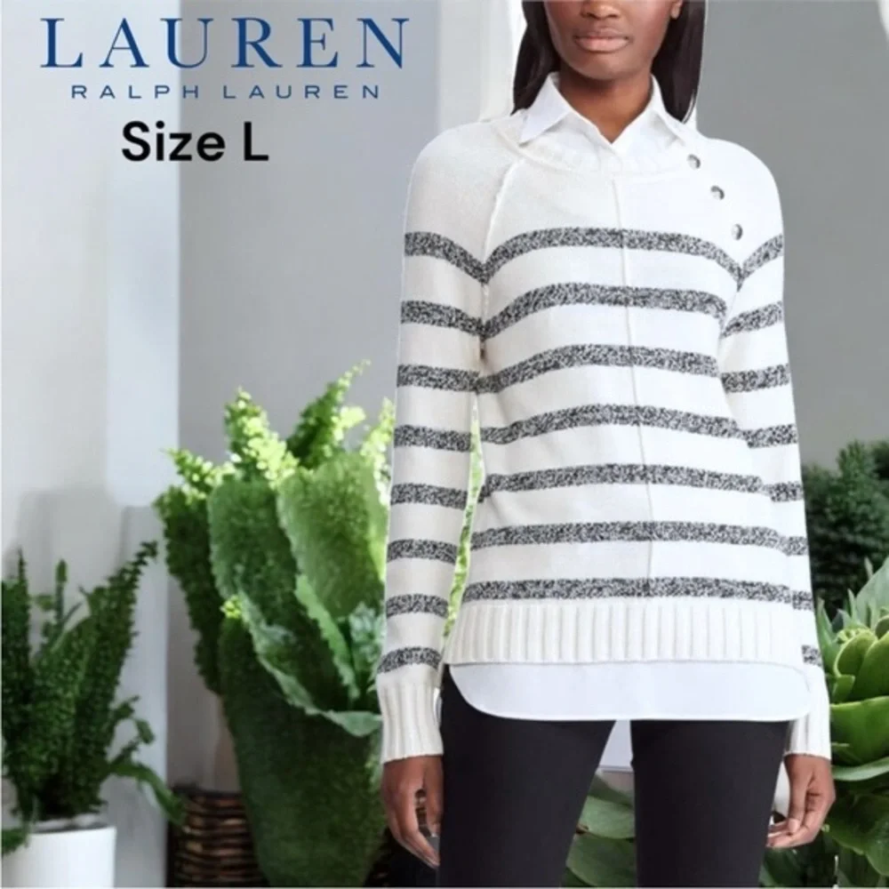 Lauren Ralph Lauren Cream Black Nautical Striped Sweater + RalphLauren Gift Box